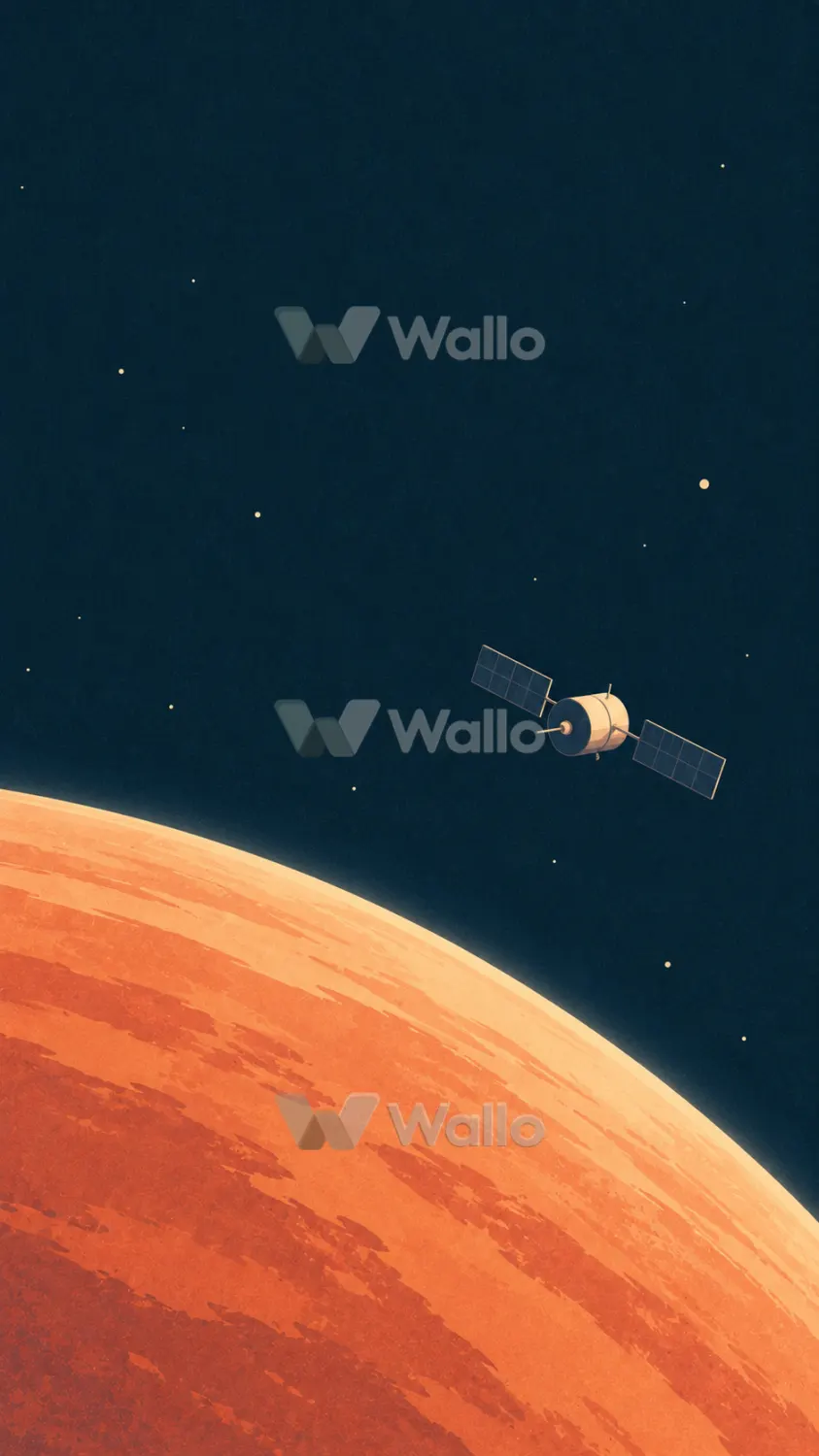 Solitary Satellite Above a Peach Planetary Arc