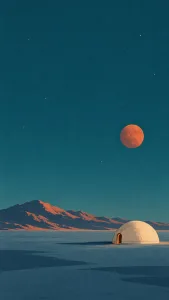 Rust-Red Moon Over a Quiet Habitat 4