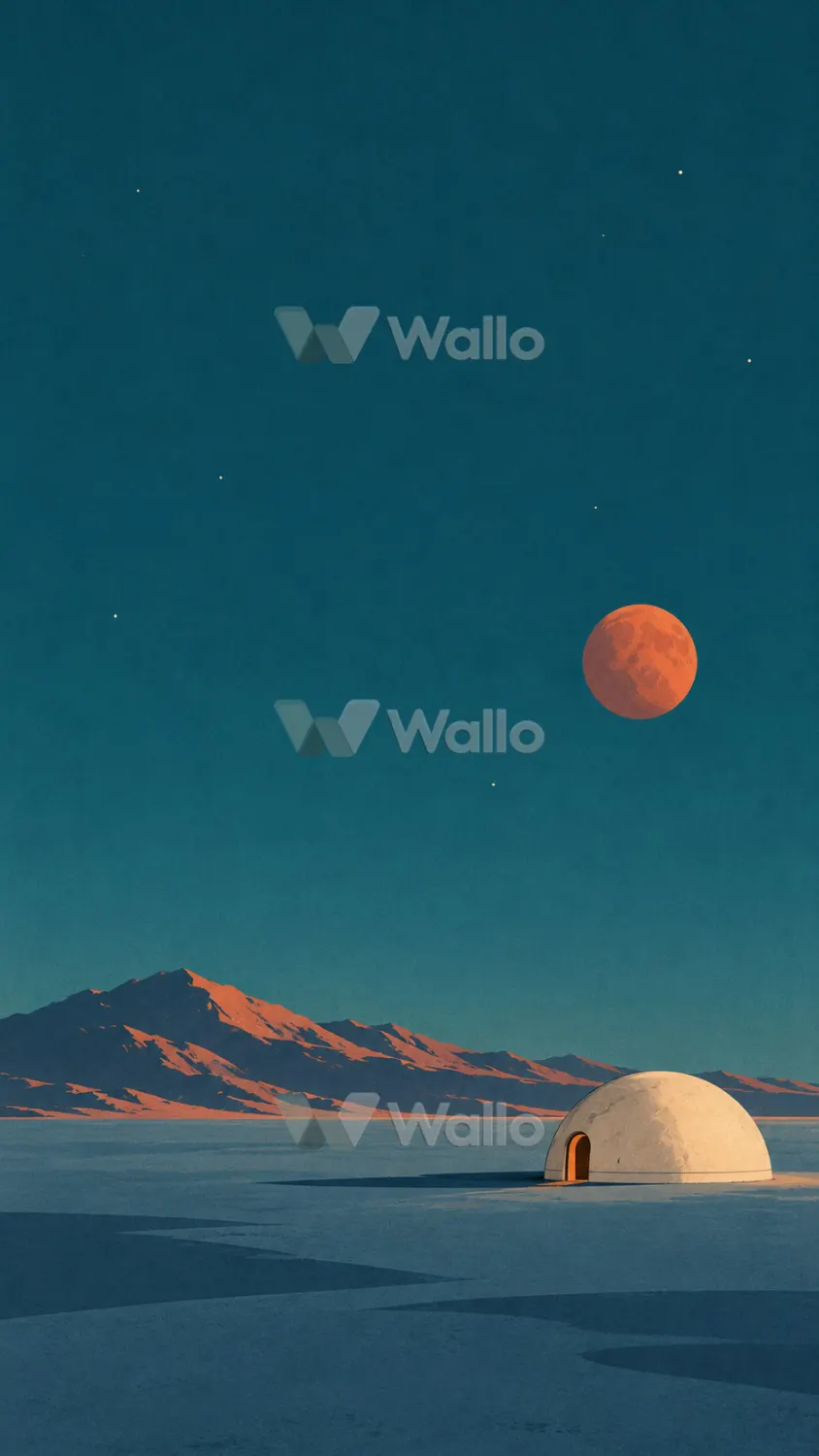 Rust-Red Moon Over a Quiet Habitat 4