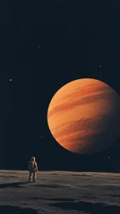 Solitary Astronaut Beneath an Ochre Planet