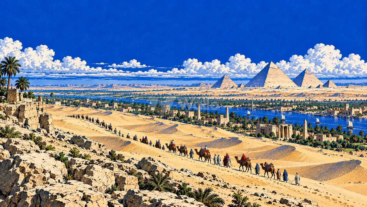 Caravan Beneath the Pyramids