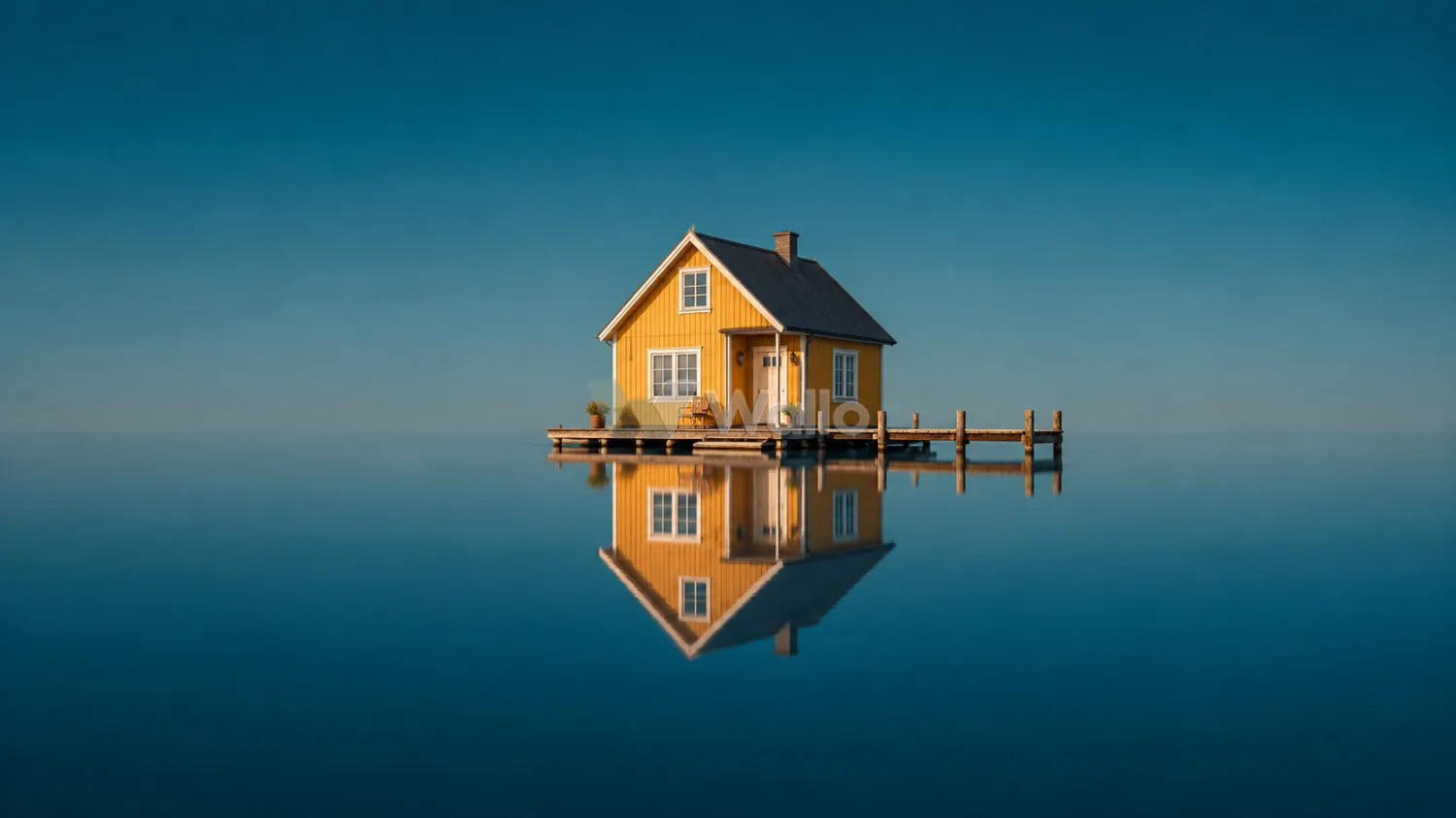 Mustard Cottage on a Still Lake