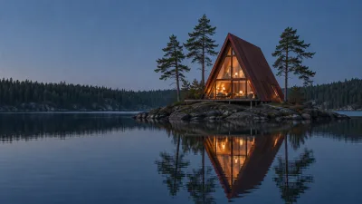 Rust-Red A-Frame at Dusk