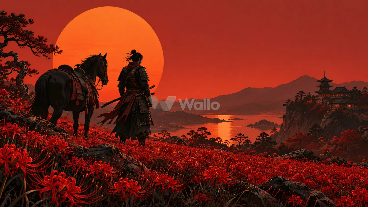 Ronin and Horse in a Scarlet Meadow