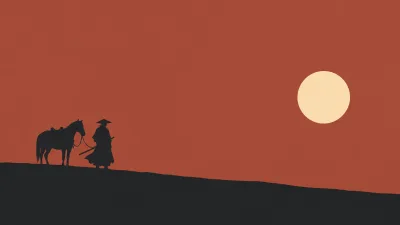 Minimalist Ronin and Horse at Sunset