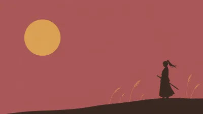 Minimalist Ronin Beneath an Ochre Sun