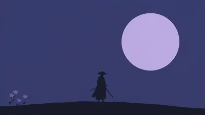 Minimalist Ronin Beneath a Lavender Moon