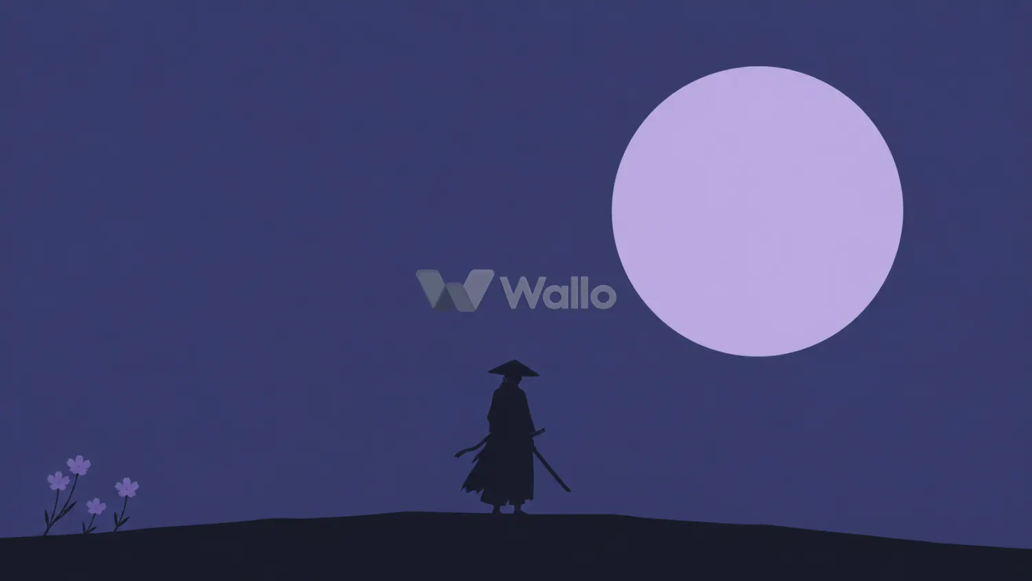 Minimalist Ronin Beneath a Lavender Moon