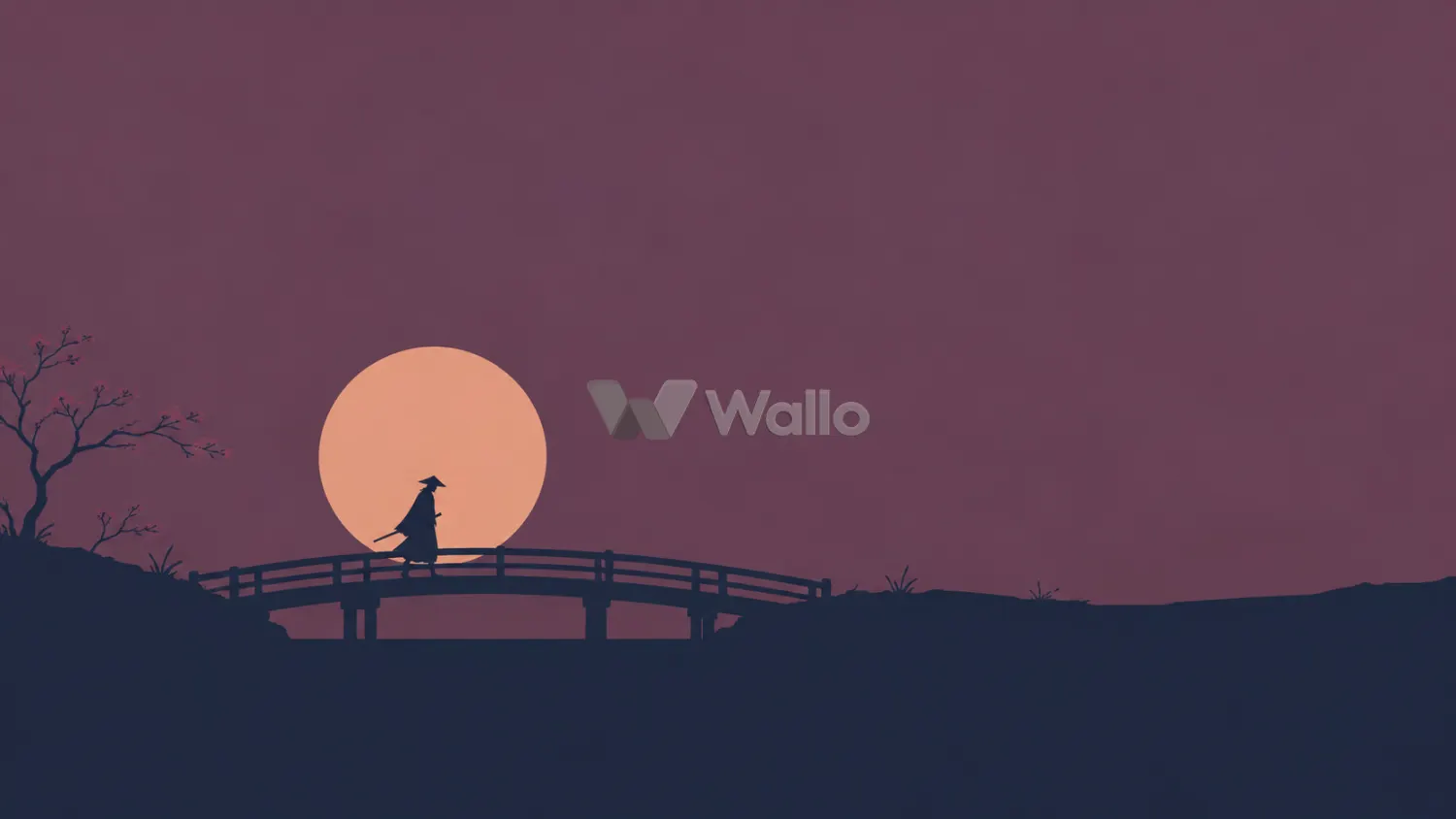Japanese Ronin Crossing at Sunset