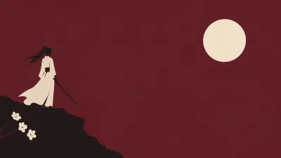 Minimalist Japanese Ronin at Sunset