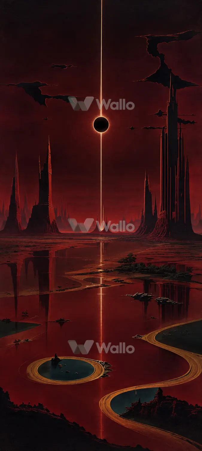Eclipsed Spires Over Dark Waters