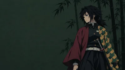 Giyu Tomioka Beneath Sparse Bamboo