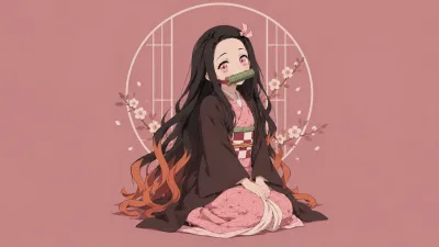 Nezuko Seated in Dusty Rose