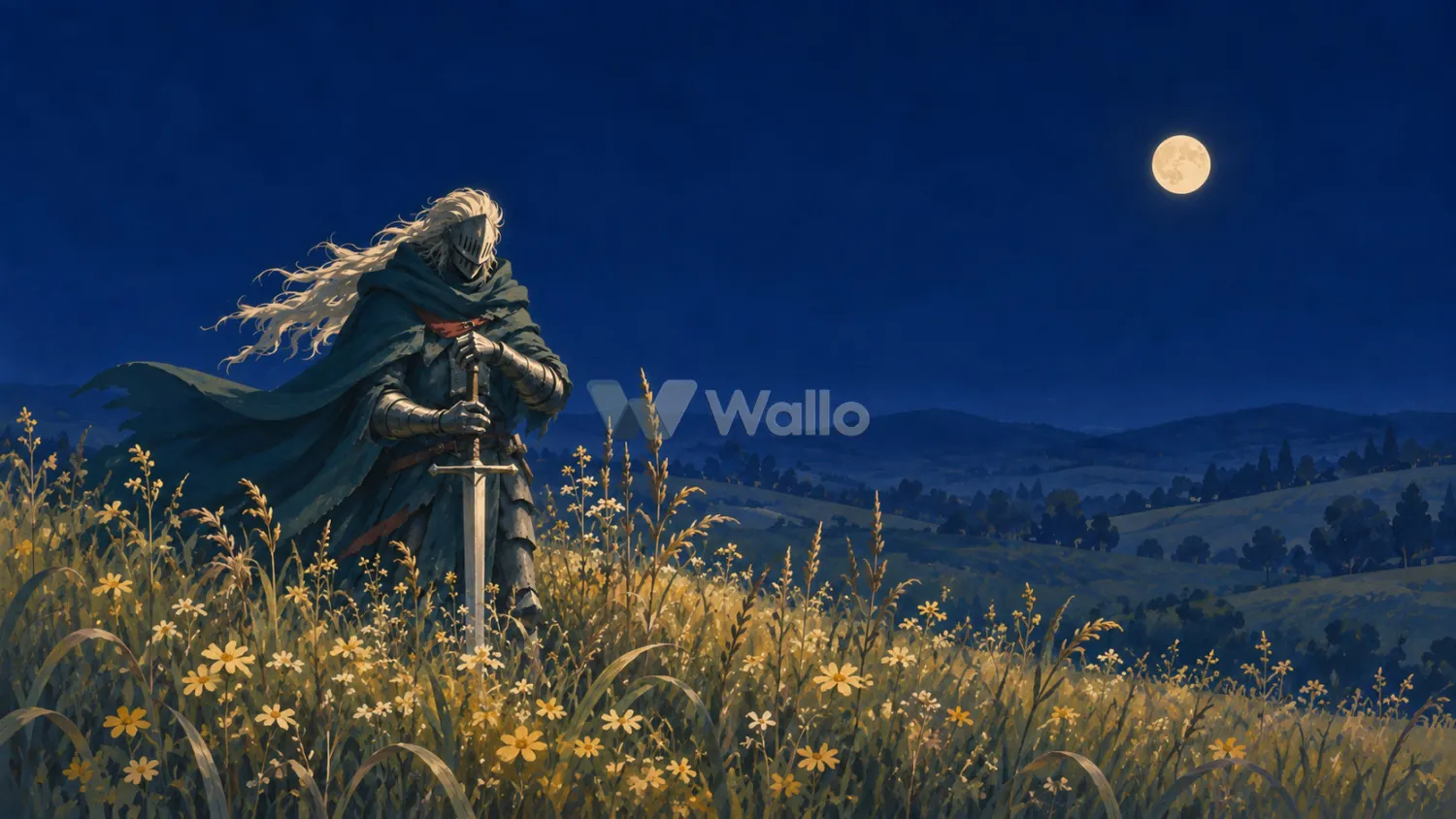 Melancholy Knight in a Moonlit Meadow