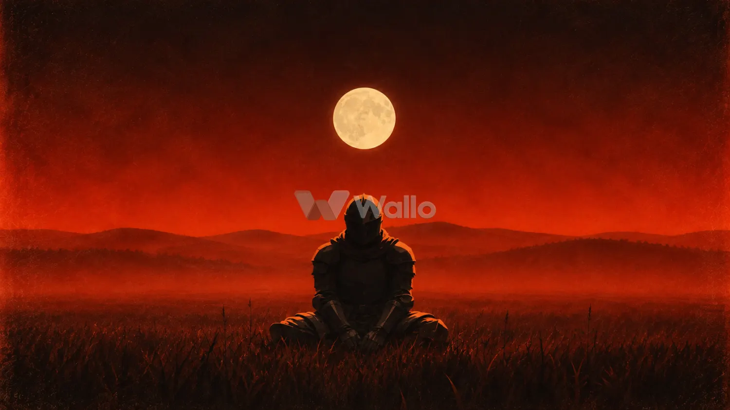 Seated Knight Beneath a Pale Moon