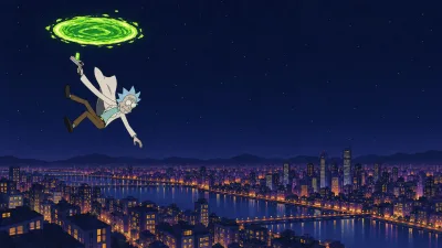 Rick’s Green Portal Over a Peaceful City