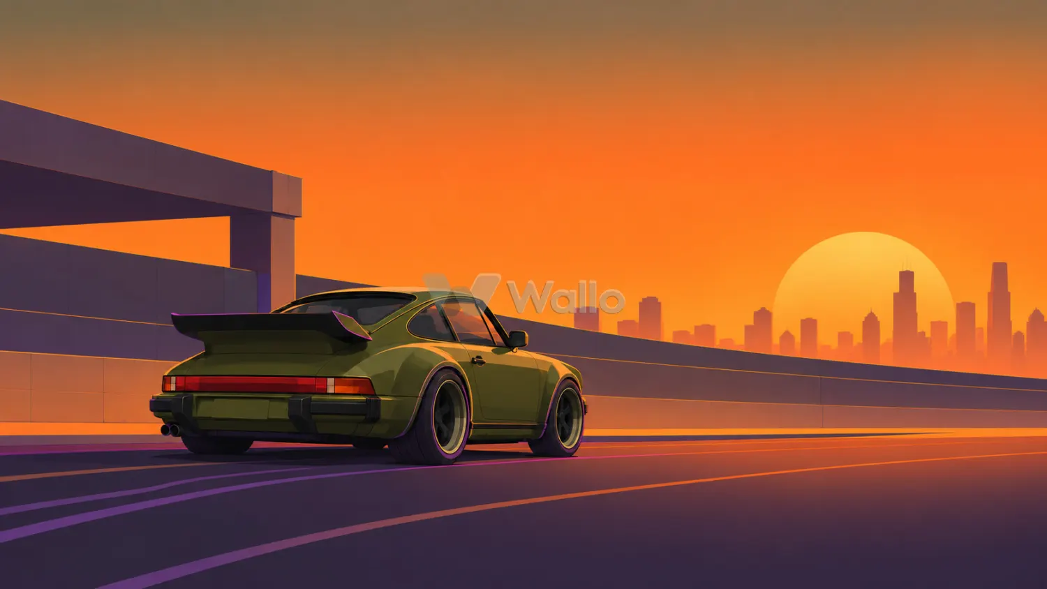 Retro Cel Car, Wide Road Scene