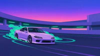 Matte Retro Racer, Wide Cityscape