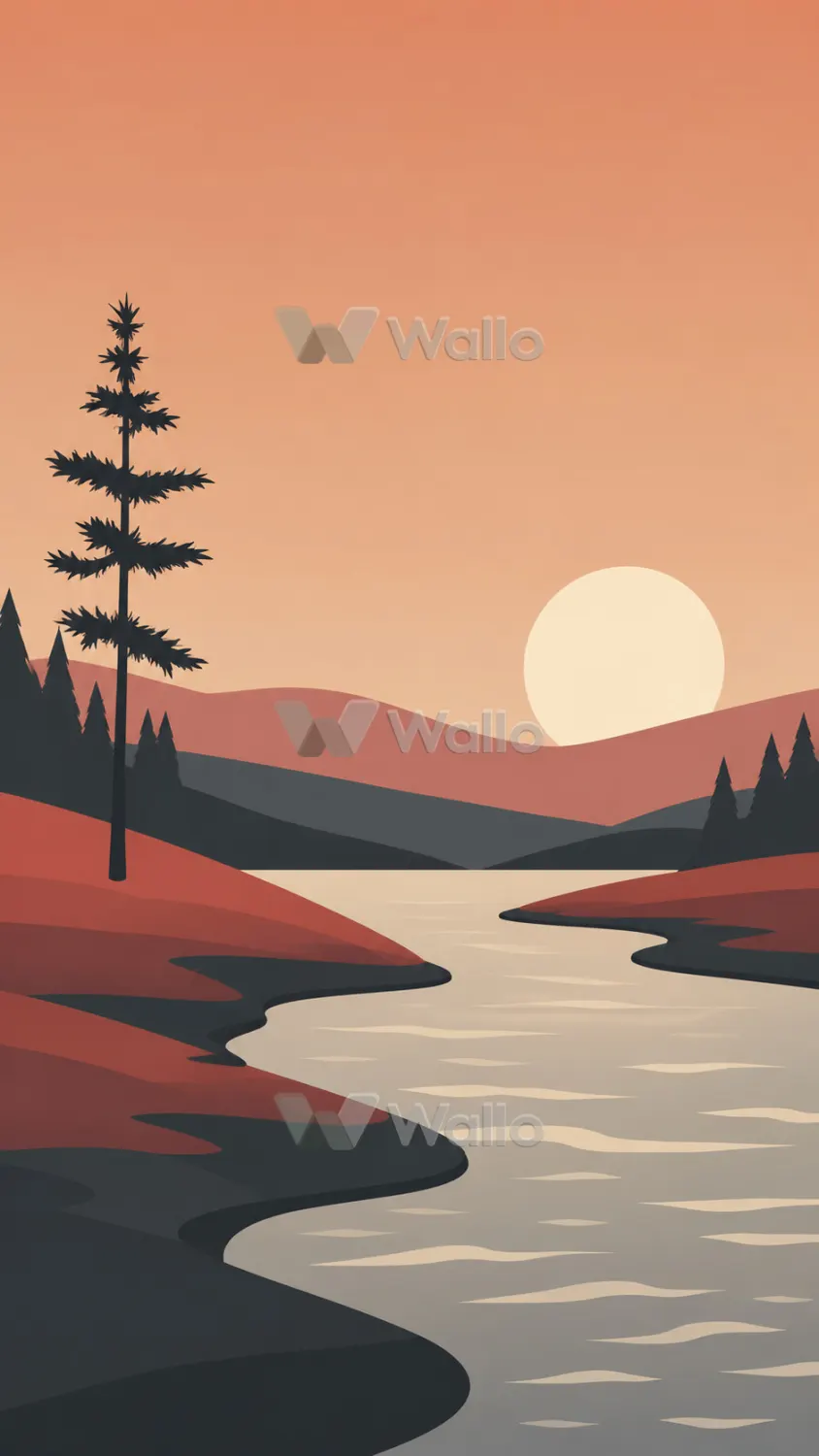 Sunset River and Pine Silhouettes