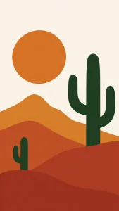 Desert Sun and Saguaro Cacti