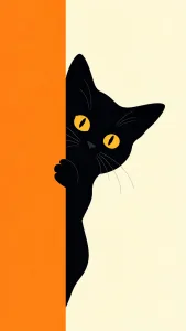 Black Cat Peeking Around Orange