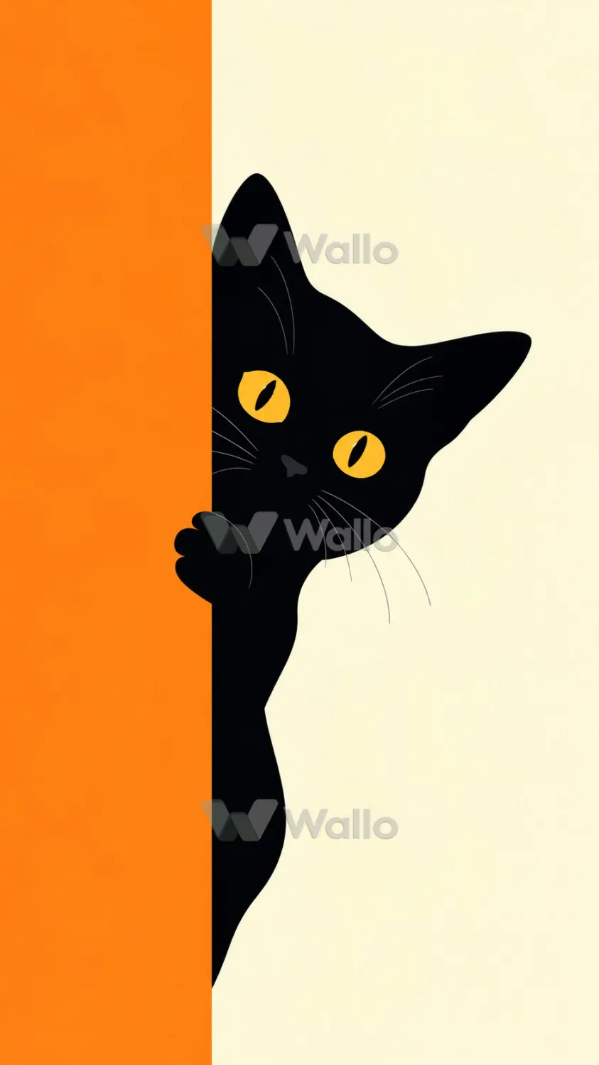 Black Cat Peeking Around Orange