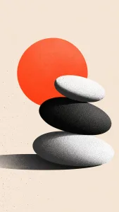 Balanced Stones Beneath a Red Sun