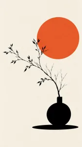 Branch and Vase Beneath an Orange Sun