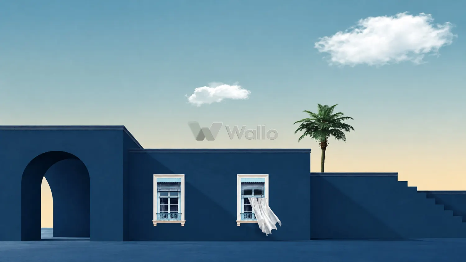 Blue Arches and Billowing Curtain