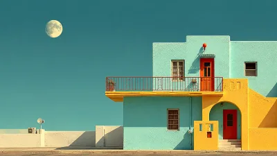 Moon Over Mint and Yellow House