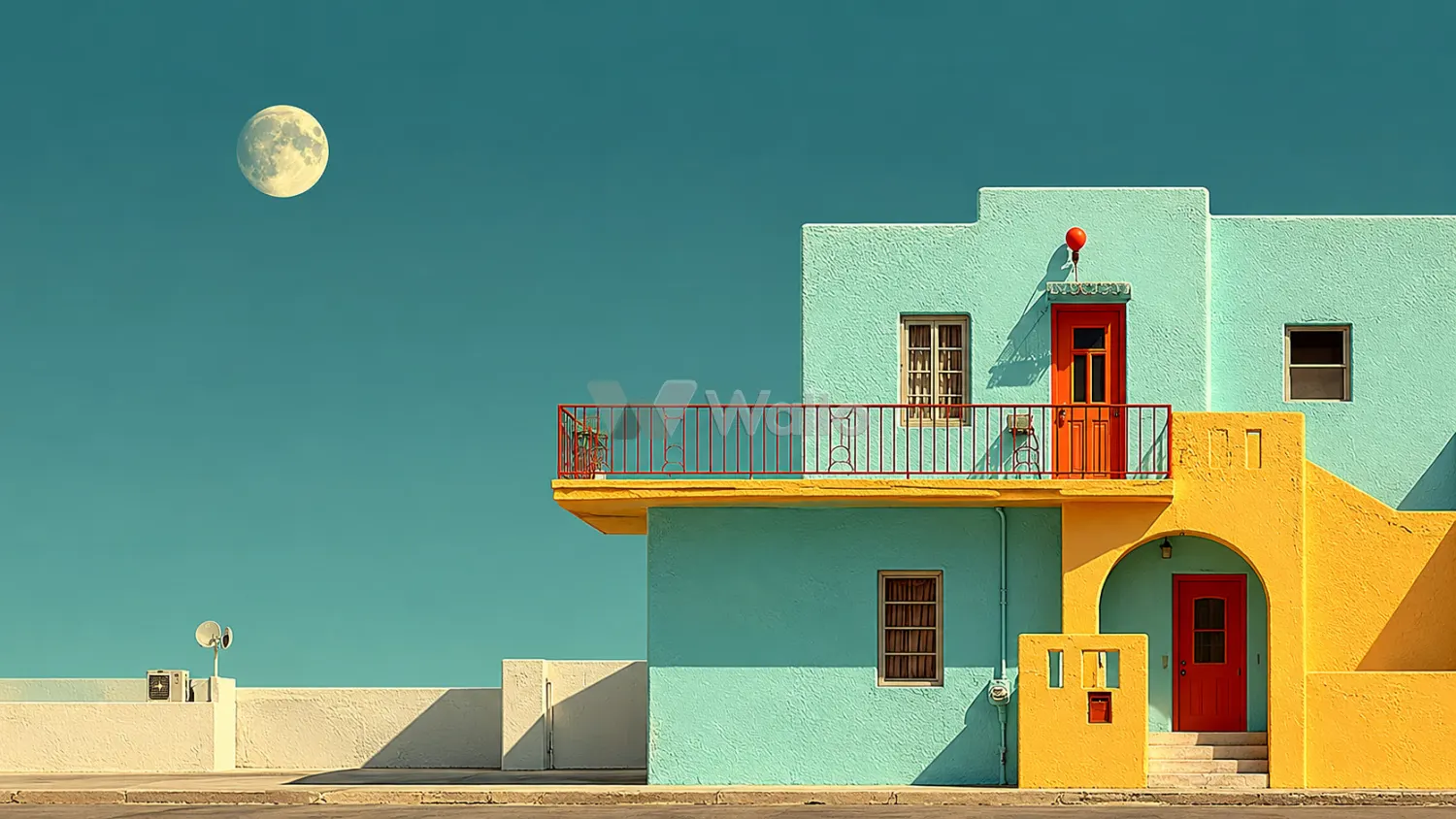 Moon Over Mint and Yellow House