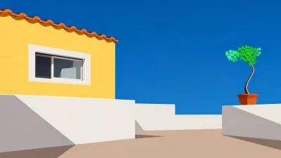 Yellow House and Potted Tree