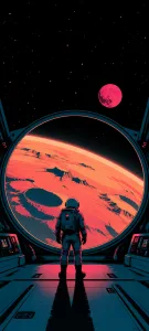 Retro Astronauts on a Coral Alien Planet