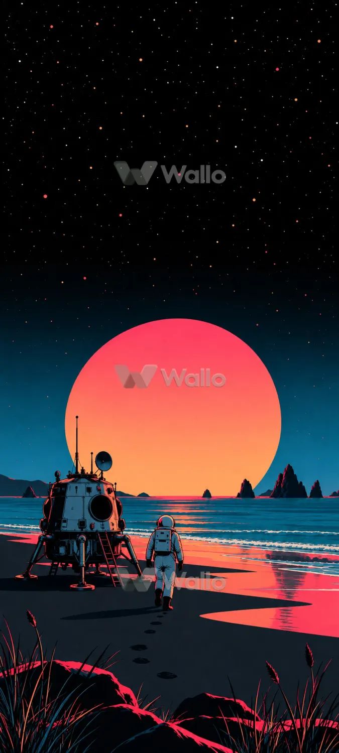 Retro Astronauts Over a Coral Alien Landscape
