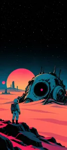 Retro Astronauts Beneath Coral Planets