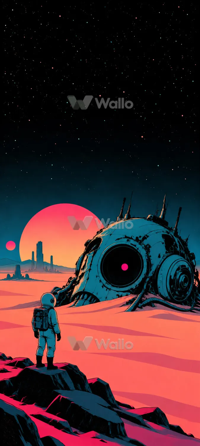 Retro Astronauts Beneath Coral Planets