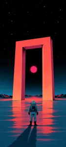 Pastel Astronauts Beneath Distant Planets