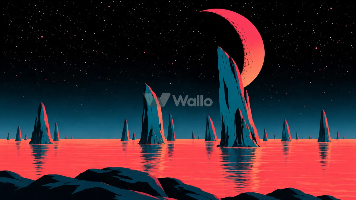 Seated Giant Robot Beneath Distant Planets