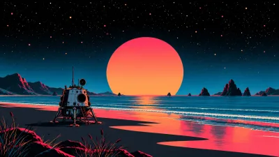 Seated Robot Beneath a Starry Sun