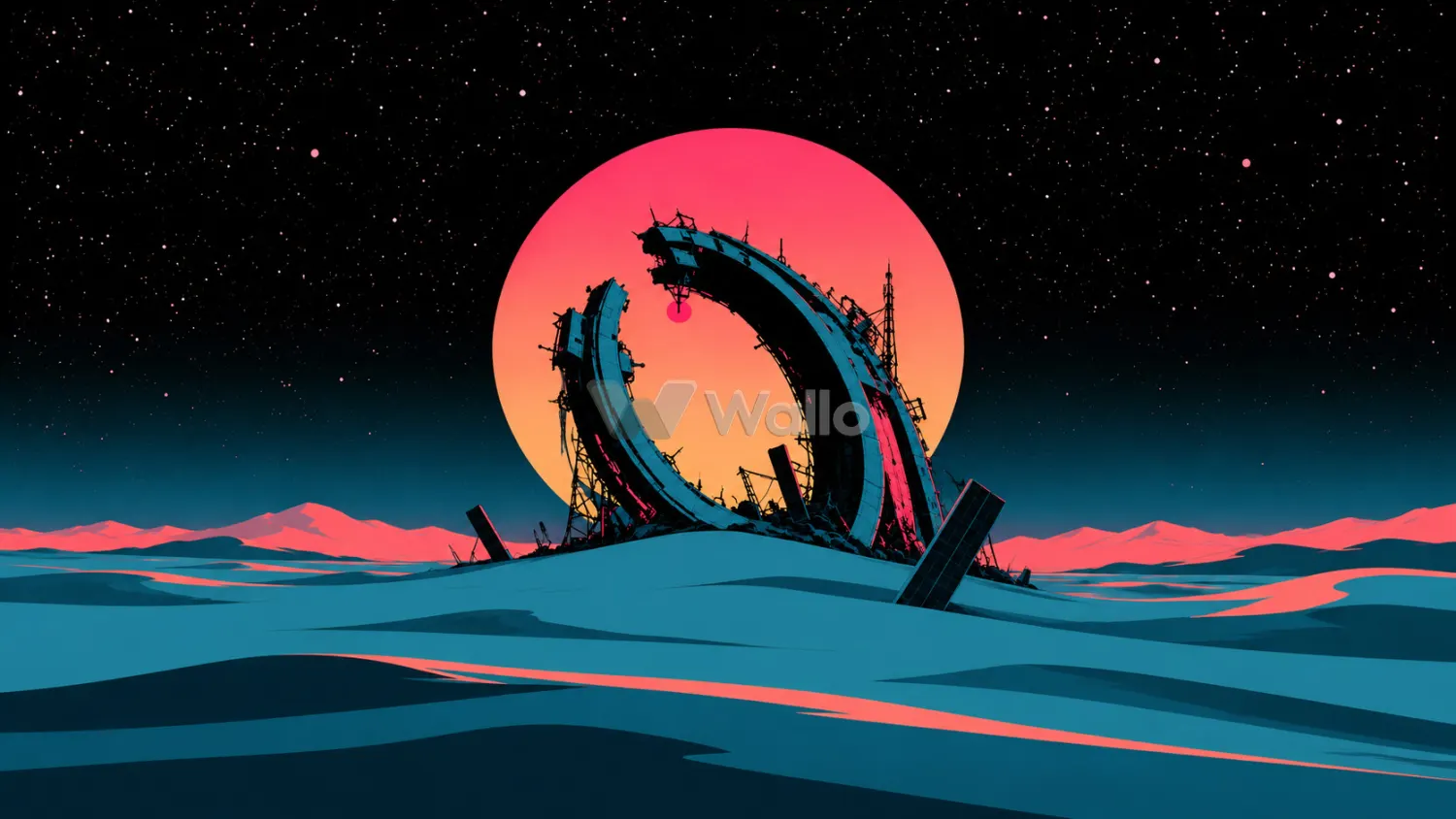 Giant Seated Robot Beneath Planetary Skies