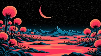 Giant Seated Robot Beneath Alien Skies