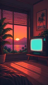 Cyan CRT Lakeside Sunset