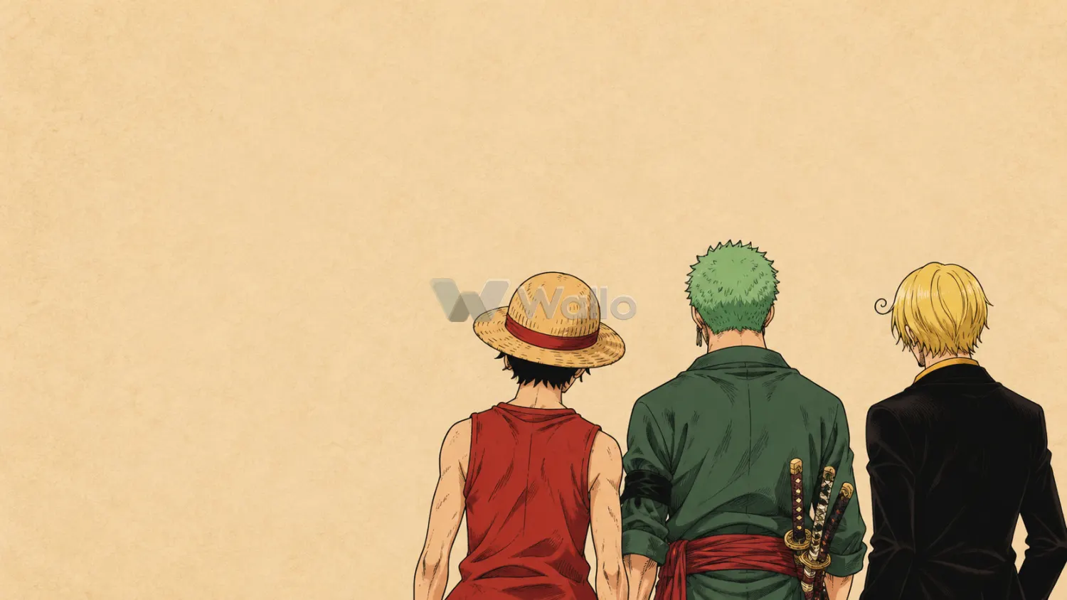 Straw Hat Trio on Warm Parchment