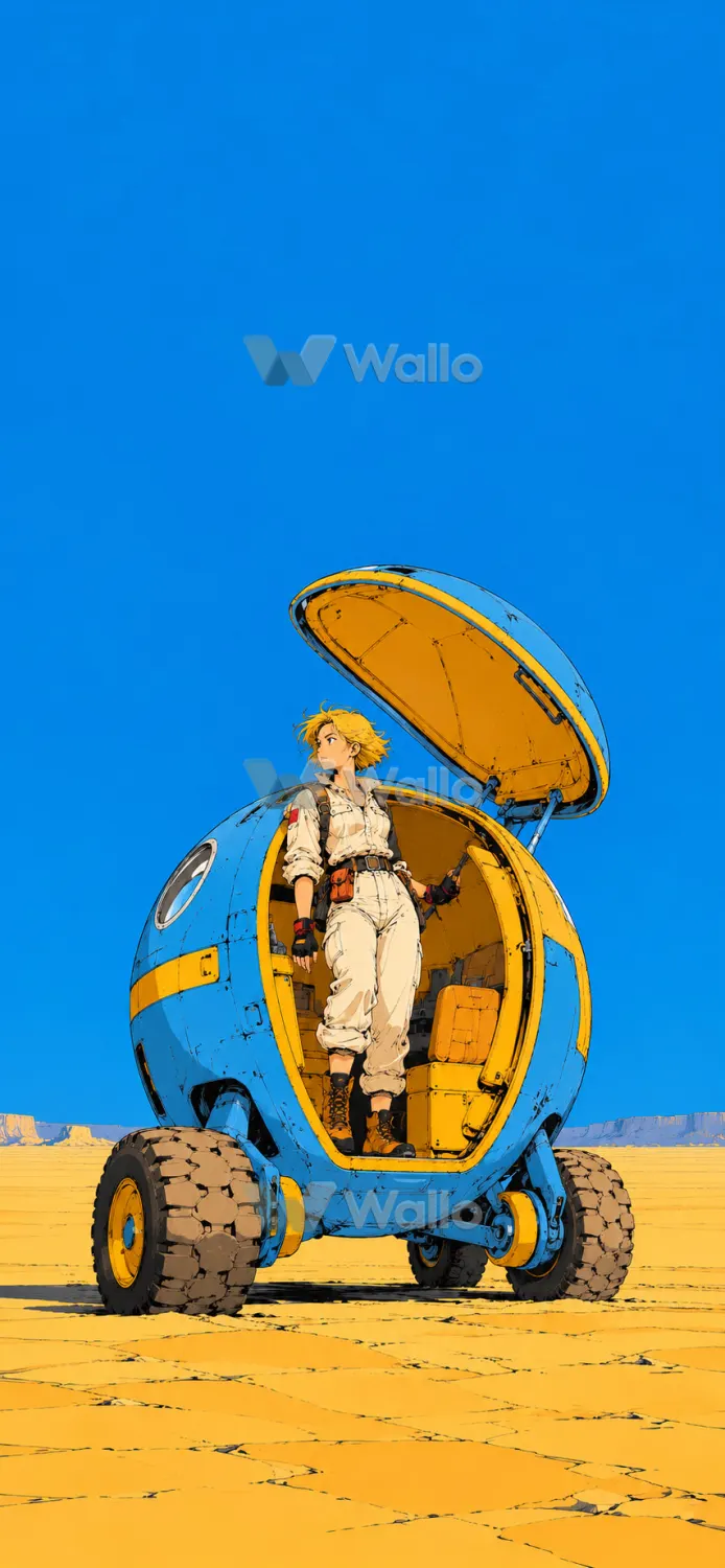 Character and Vehicle Beneath an Endless Sky