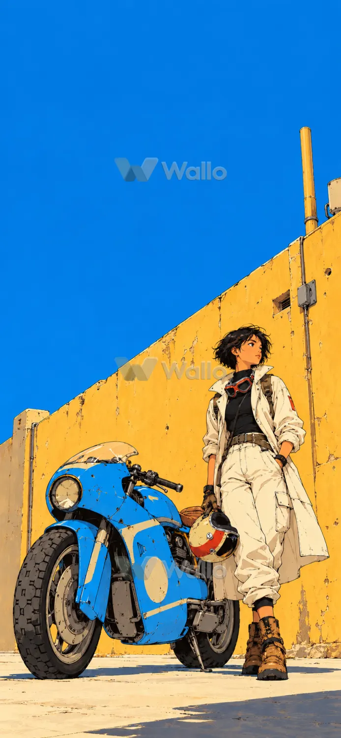 Retro Anime Rider Beneath Open Sky