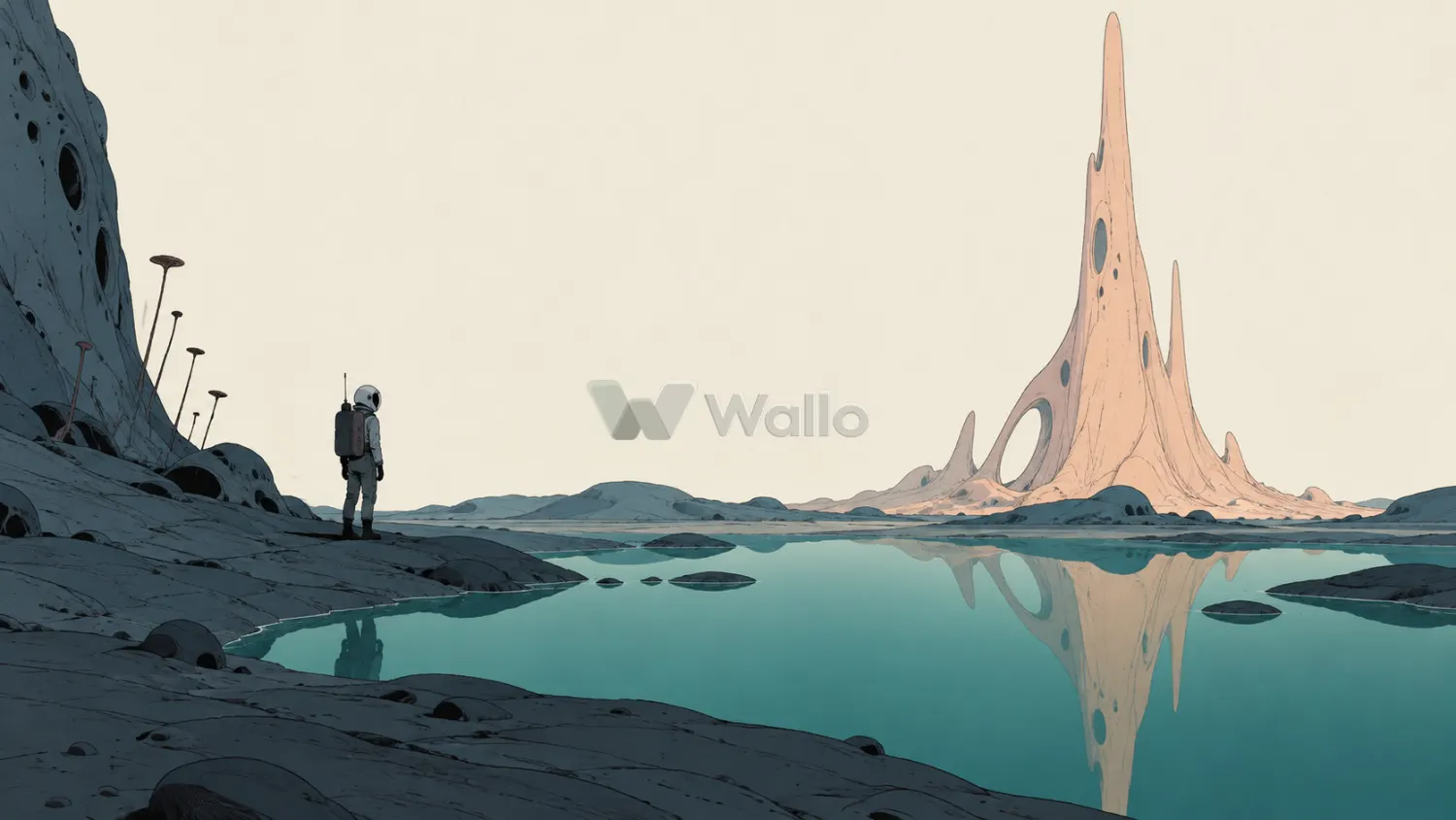 Astronaut Beside an Alien Tide Pool