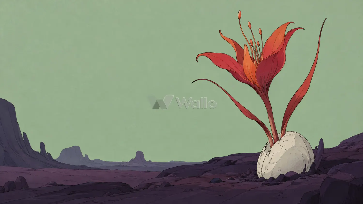 Red-Orange Alien Blossom on Ivory Bulb