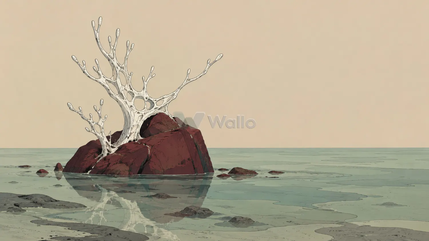 White Coral on a Red Stone