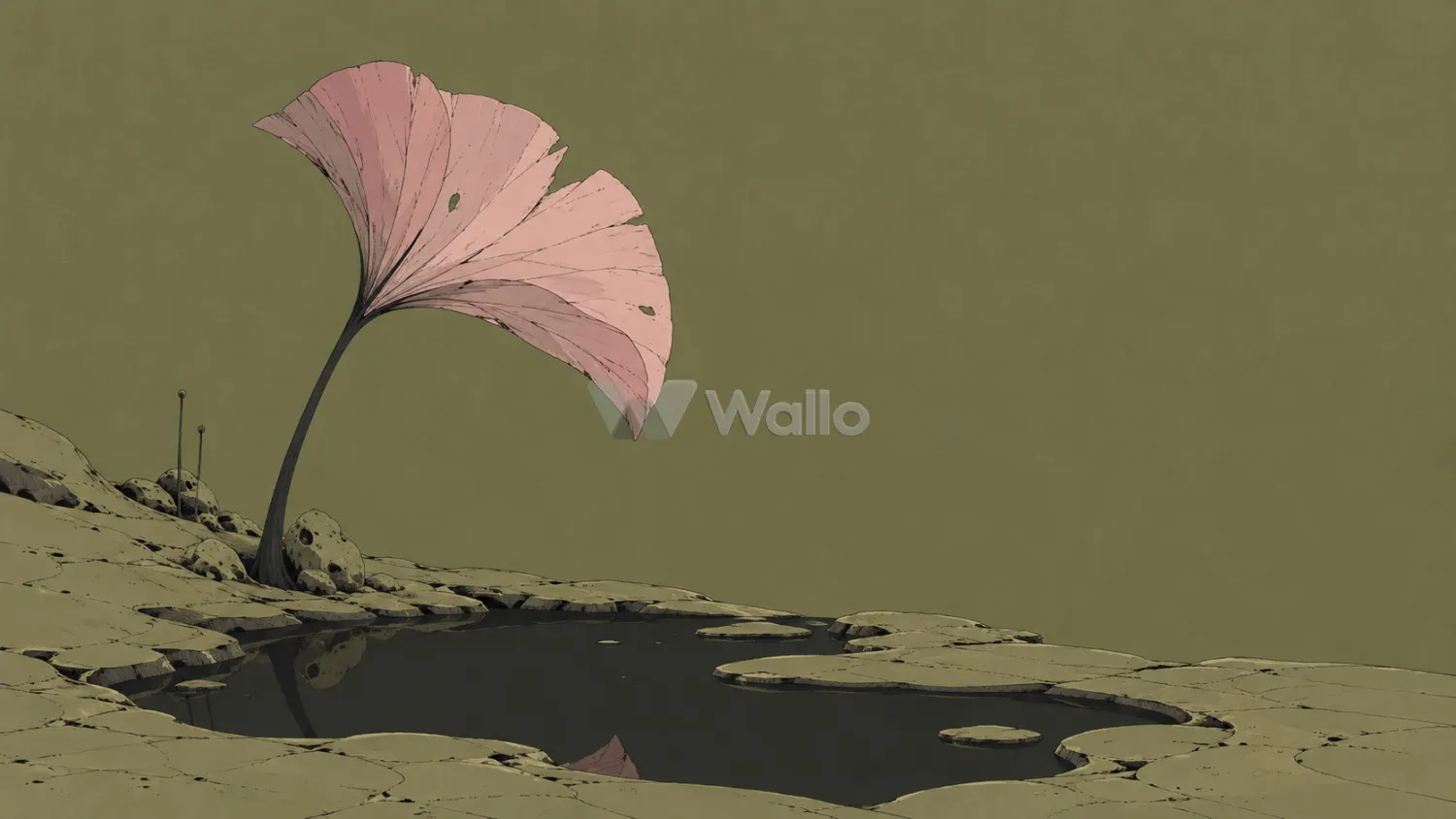 Pale Alien Leaf Beside a Black Pool