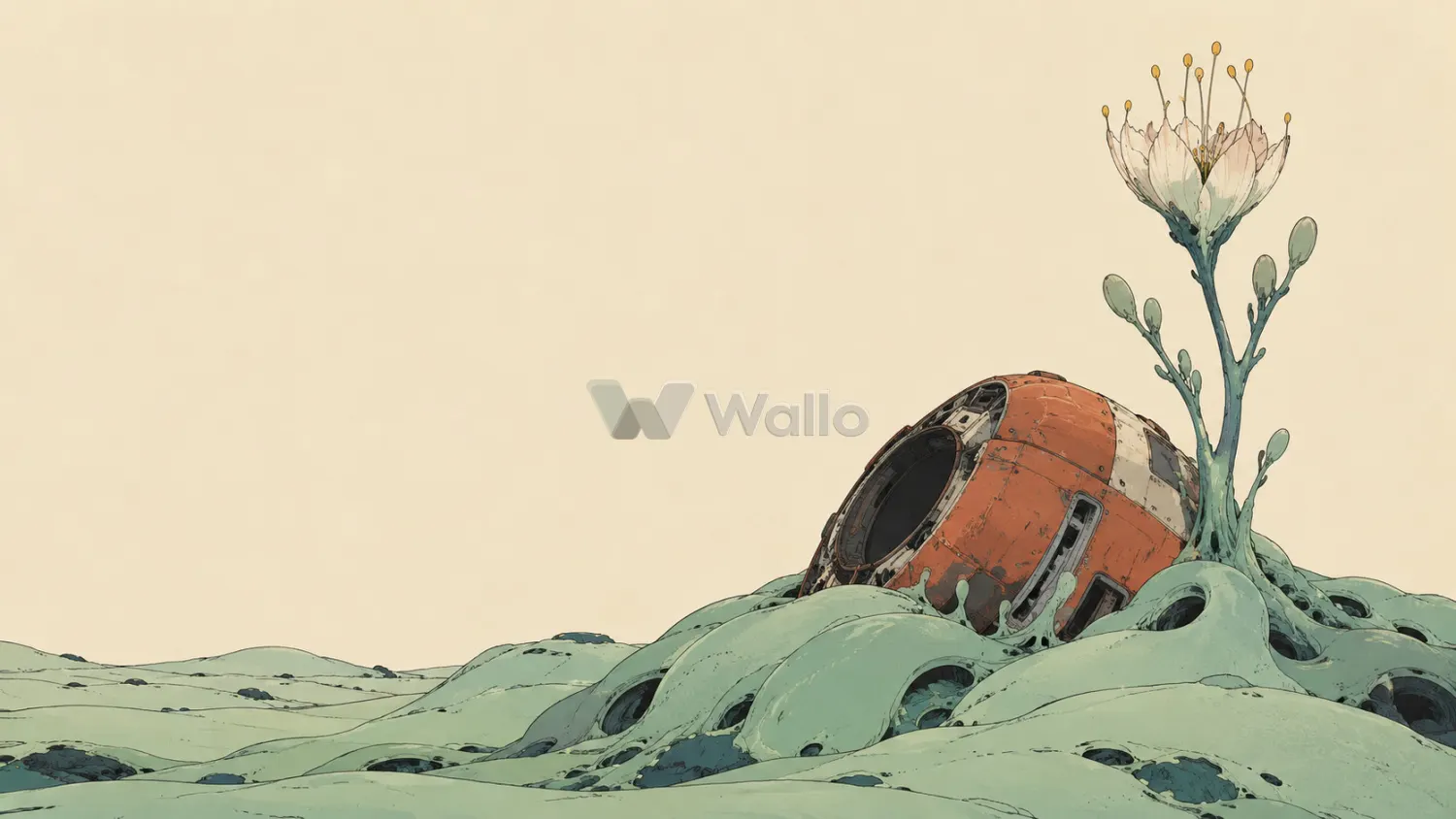 Rust Capsule Beneath a Tall Bloom